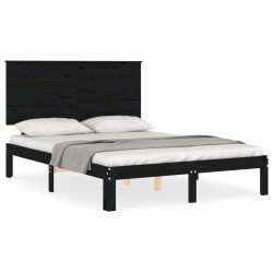 vidaXL Massivholzbett mit Kopfteil Schwarz 120x200 cm