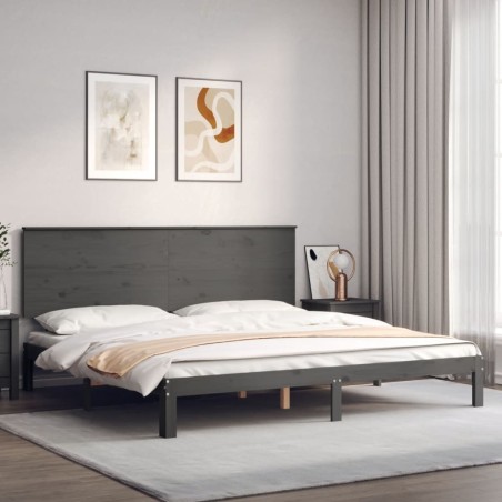 vidaXL Massivholzbett mit Kopfteil Grau 200x200 cm