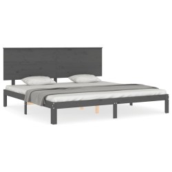 vidaXL Massivholzbett mit Kopfteil Grau 200x200 cm
