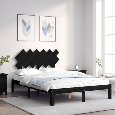 vidaXL Massivholzbett mit Kopfteil Schwarz 120x200 cm