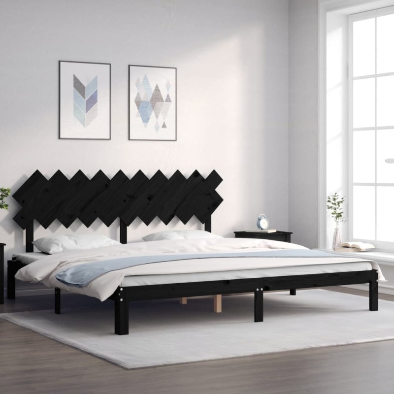 vidaXL Massivholzbett mit Kopfteil Schwarz 200x200 cm vidaXL Massivholzbett mit Kopfteil Schwarz 200x200 cm