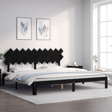 vidaXL Massivholzbett mit Kopfteil Schwarz 200x200 cm
