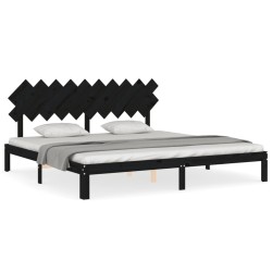 vidaXL Massivholzbett mit Kopfteil Schwarz 200x200 cm