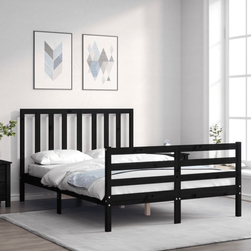 vidaXL Massivholzbett mit Kopfteil Schwarz vidaXL Massivholzbett mit Kopfteil Schwarz