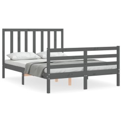 vidaXL Massivholzbett mit Kopfteil Grau 140x190 cm
