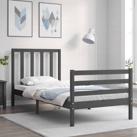 vidaXL Massivholzbett mit Kopfteil Grau 90x200 cm