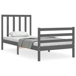 vidaXL Massivholzbett mit Kopfteil Grau 90x200 cm