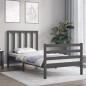 vidaXL Massivholzbett mit Kopfteil Grau 90x200 cm vidaXL Massivholzbett mit Kopfteil Grau 90x200 cm