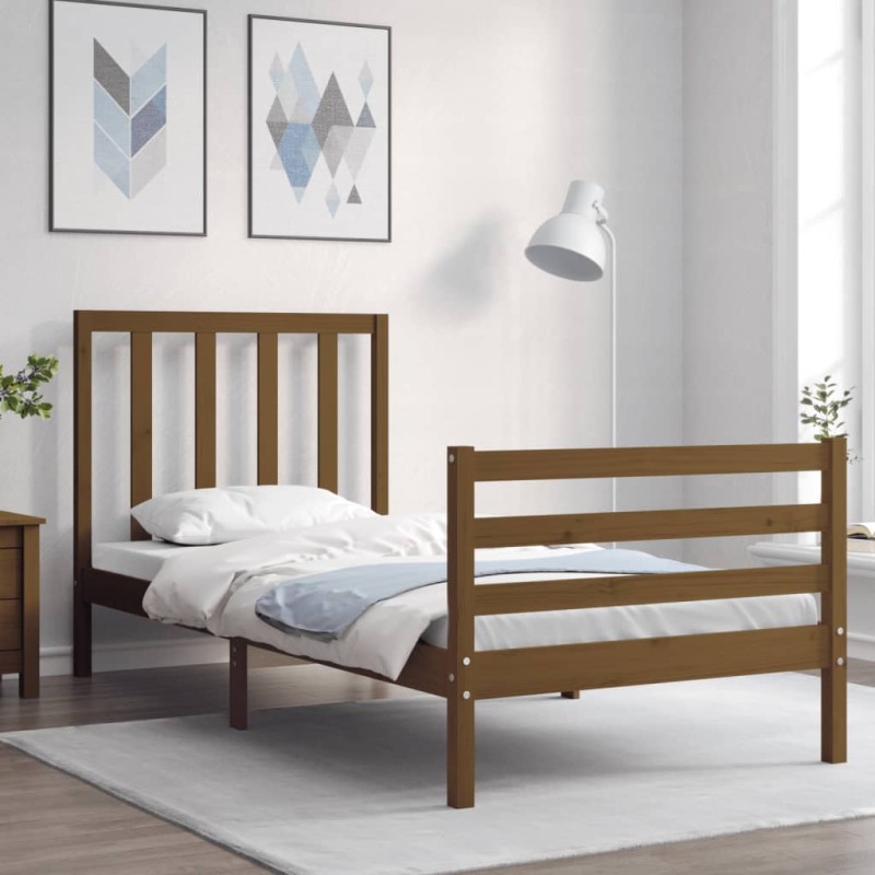 vidaXL Massivholzbett mit Kopfteil Honigbraun 100x200 cm vidaXL Massivholzbett mit Kopfteil Honigbraun 100x200 cm