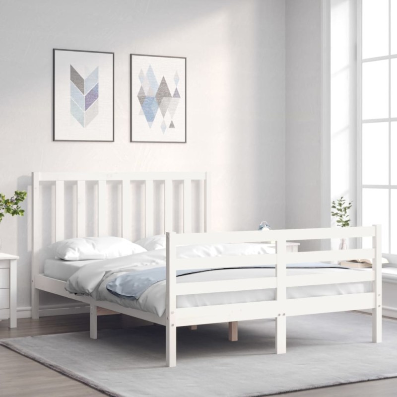 vidaXL Massivholzbett mit Kopfteil Weiß 140x200 cm vidaXL Massivholzbett mit Kopfteil Weiß 140x200 cm