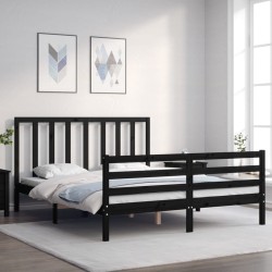 vidaXL Massivholzbett mit Kopfteil Schwarz