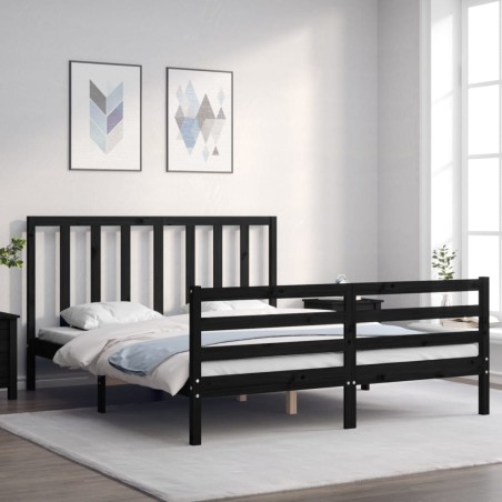 vidaXL Massivholzbett mit Kopfteil Schwarz