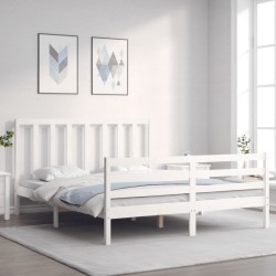 vidaXL Massivholzbett mit Kopfteil Weiß 160x200 cm
