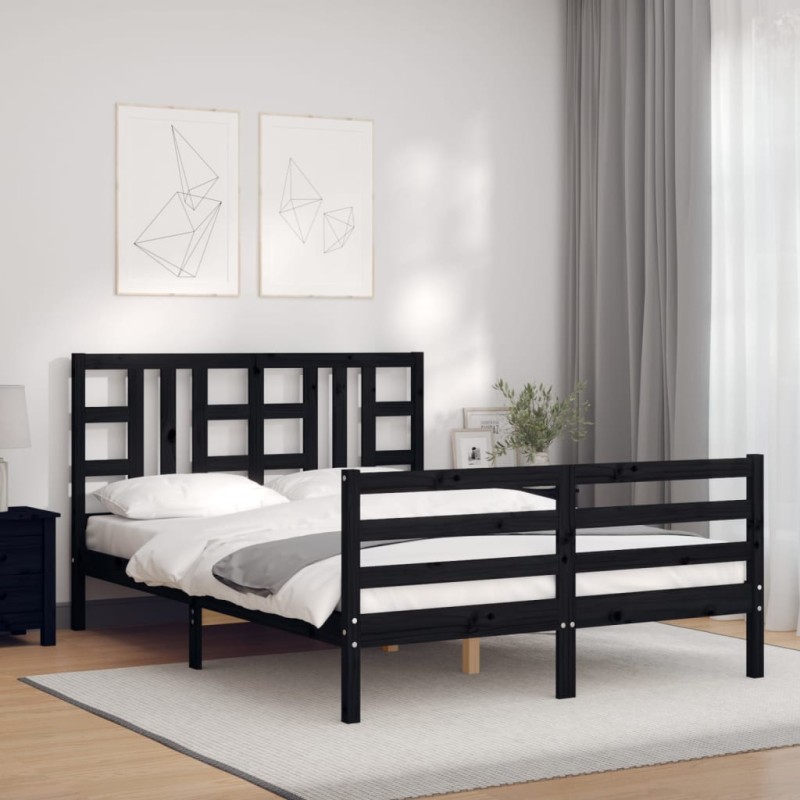 vidaXL Massivholzbett mit Kopfteil Schwarz 140x190 cm vidaXL Massivholzbett mit Kopfteil Schwarz 140x190 cm