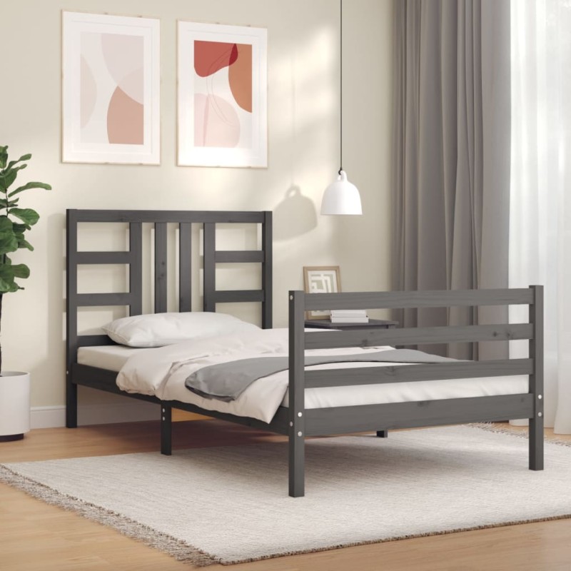 vidaXL Massivholzbett mit Kopfteil Grau 100x200 cm vidaXL Massivholzbett mit Kopfteil Grau 100x200 cm
