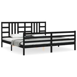 vidaXL Massivholzbett mit Kopfteil Schwarz 200x200 cm