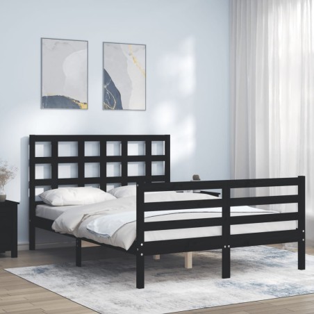 vidaXL Massivholzbett mit Kopfteil Schwarz 140x190 cm