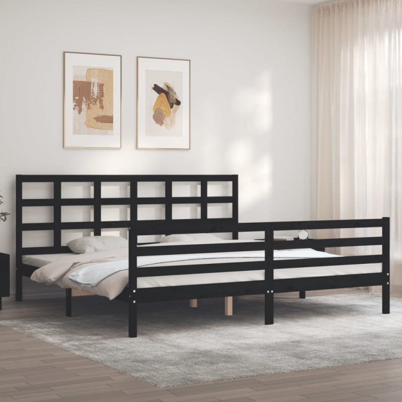 vidaXL Massivholzbett mit Kopfteil Schwarz 200x200 cm vidaXL Massivholzbett mit Kopfteil Schwarz 200x200 cm