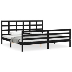 vidaXL Massivholzbett mit Kopfteil Schwarz 200x200 cm
