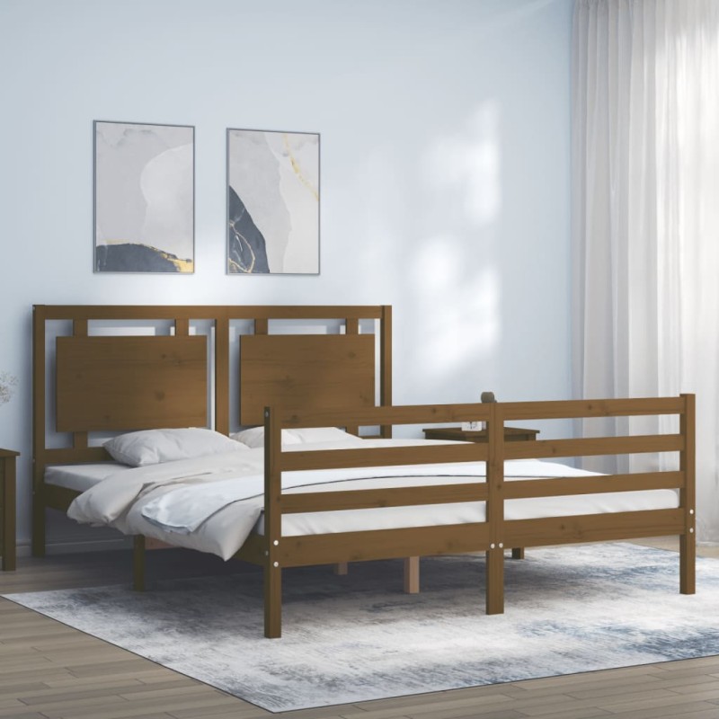 vidaXL Massivholzbett mit Kopfteil Honigbraun vidaXL Massivholzbett mit Kopfteil Honigbraun