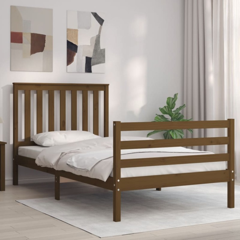 vidaXL Massivholzbett mit Kopfteil Honigbraun 100x200 cm vidaXL Massivholzbett mit Kopfteil Honigbraun 100x200 cm