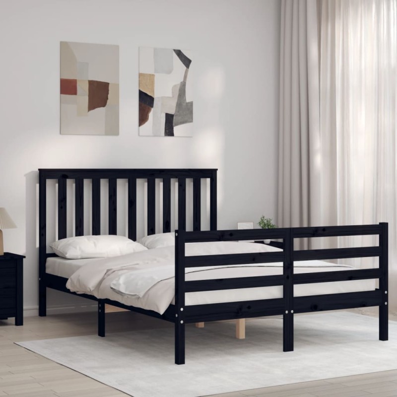 vidaXL Massivholzbett mit Kopfteil Schwarz 120x200 cm vidaXL Massivholzbett mit Kopfteil Schwarz 120x200 cm