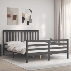 vidaXL Massivholzbett mit Kopfteil Grau 160x200 cm