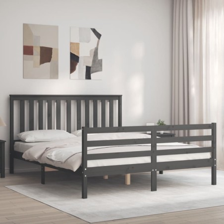 vidaXL Massivholzbett mit Kopfteil Grau 160x200 cm
