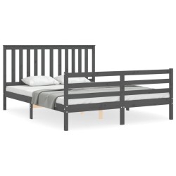 vidaXL Massivholzbett mit Kopfteil Grau 160x200 cm