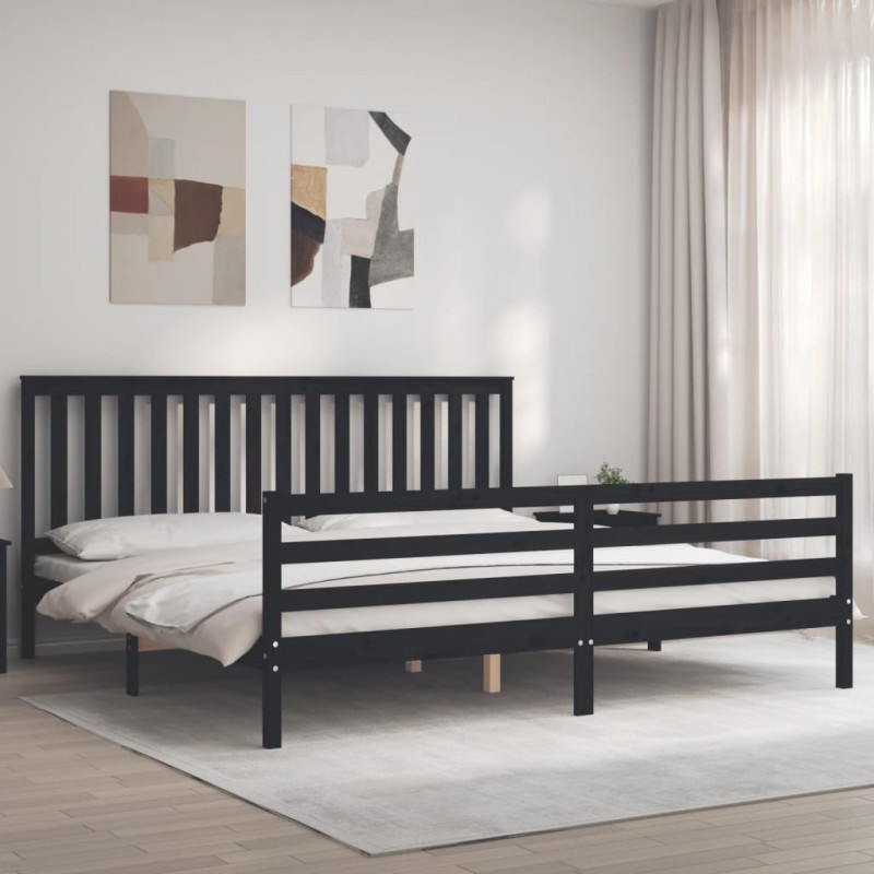 vidaXL Massivholzbett mit Kopfteil Schwarz 200x200 cm vidaXL Massivholzbett mit Kopfteil Schwarz 200x200 cm