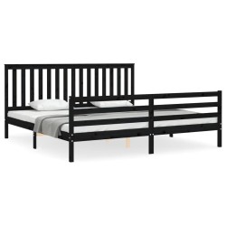 vidaXL Massivholzbett mit Kopfteil Schwarz 200x200 cm