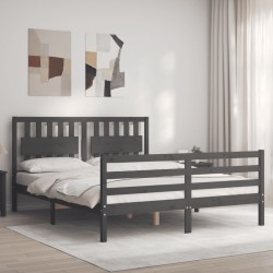 vidaXL Massivholzbett mit Kopfteil Grau 160x200 cm