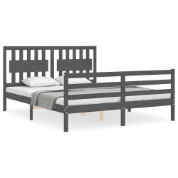 vidaXL Massivholzbett mit Kopfteil Grau 160x200 cm