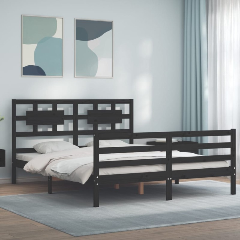 vidaXL Massivholzbett mit Kopfteil Schwarz vidaXL Massivholzbett mit Kopfteil Schwarz
