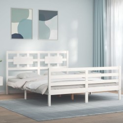 vidaXL Massivholzbett mit Kopfteil Weiß 160x200 cm