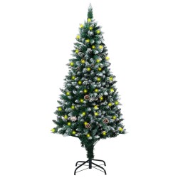 vidaXL Künstlicher Weihnachtsbaum Beschneit LEDs & Zapfen 180 cm