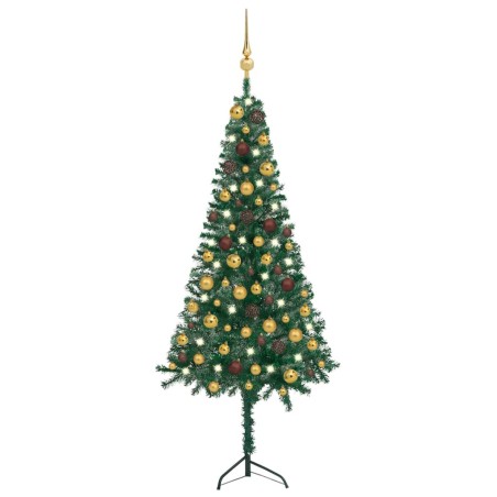 vidaXL Künstlicher Eck-Weihnachtsbaum LEDs & Kugeln Grün 120 cm PVC