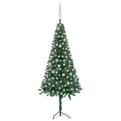 vidaXL Künstlicher Eck-Weihnachtsbaum LEDs & Kugeln Grün 180 cm PVC 