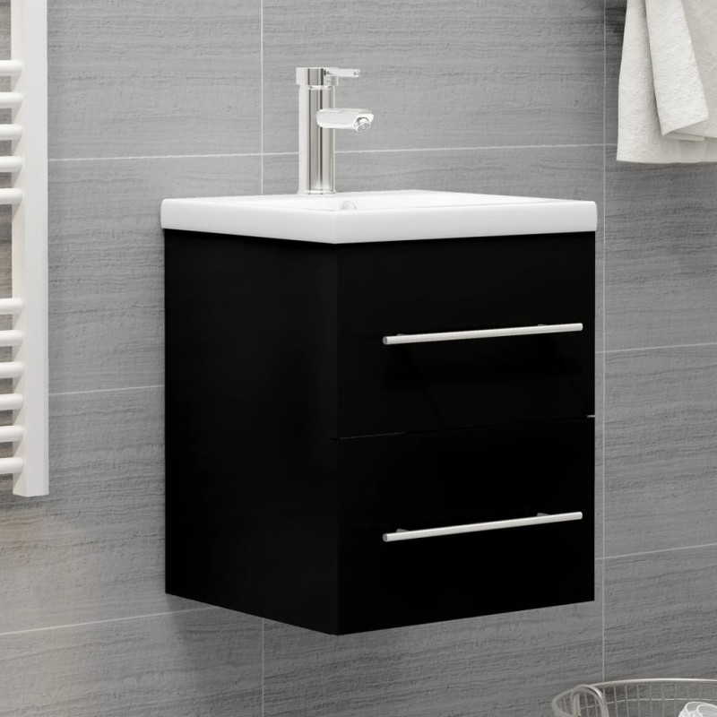 vidaXL Waschbeckenunterschrank mit Einbaubecken Schwarz Holzwerkstoff vidaXL Waschbeckenunterschrank mit Einbaubecken Schwarz Holzwerkstoff