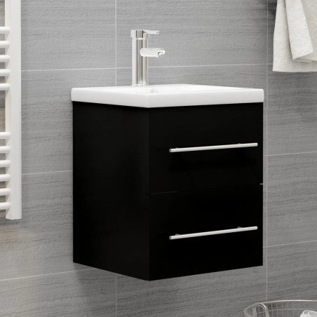 vidaXL Waschbeckenunterschrank mit Einbaubecken Schwarz Holzwerkstoff