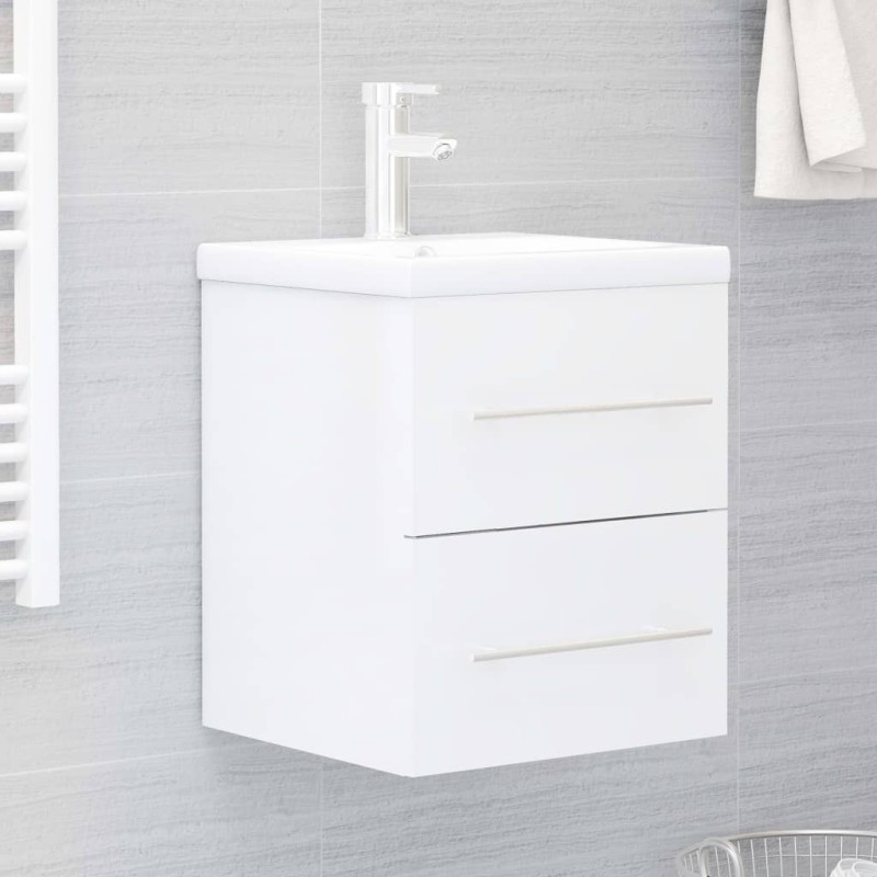 vidaXL Waschbeckenunterschrank mit Einbaubecken Hochglanz-Weiß vidaXL Waschbeckenunterschrank mit Einbaubecken Hochglanz-Weiß