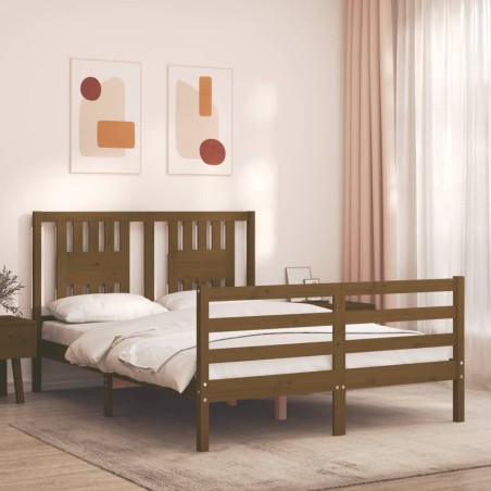 vidaXL Massivholzbett mit Kopfteil Honigbraun 120x200 cm