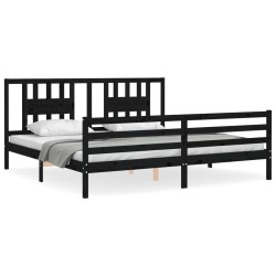 vidaXL Massivholzbett mit Kopfteil Schwarz 200x200 cm