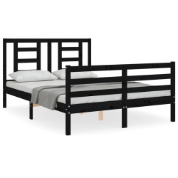 vidaXL Massivholzbett mit Kopfteil Schwarz 140x190 cm