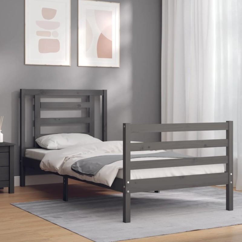 vidaXL Massivholzbett mit Kopfteil Grau 100x200 cm vidaXL Massivholzbett mit Kopfteil Grau 100x200 cm