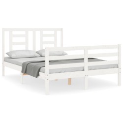 vidaXL Massivholzbett mit Kopfteil Weiß 140x200 cm