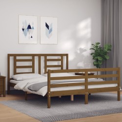 vidaXL Massivholzbett mit Kopfteil Honigbraun
