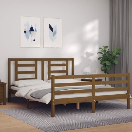 vidaXL Massivholzbett mit Kopfteil Honigbraun 160x200 cm