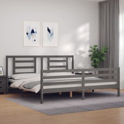 vidaXL Massivholzbett mit Kopfteil Grau 200x200 cm