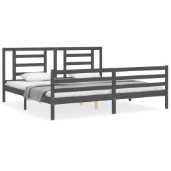 vidaXL Massivholzbett mit Kopfteil Grau 200x200 cm